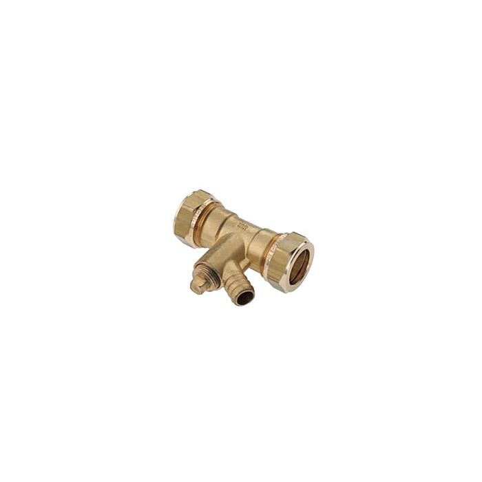 Bonfix messing rechte koppeling met aftap 2 x knel 15 mm