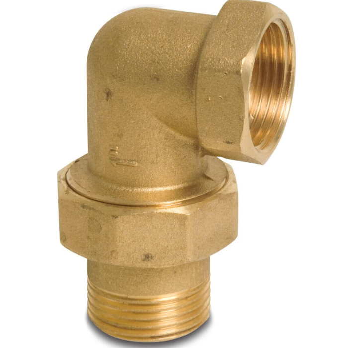 Messing radiator kniekoppeling conisch binnendraad x buitendraad 1"